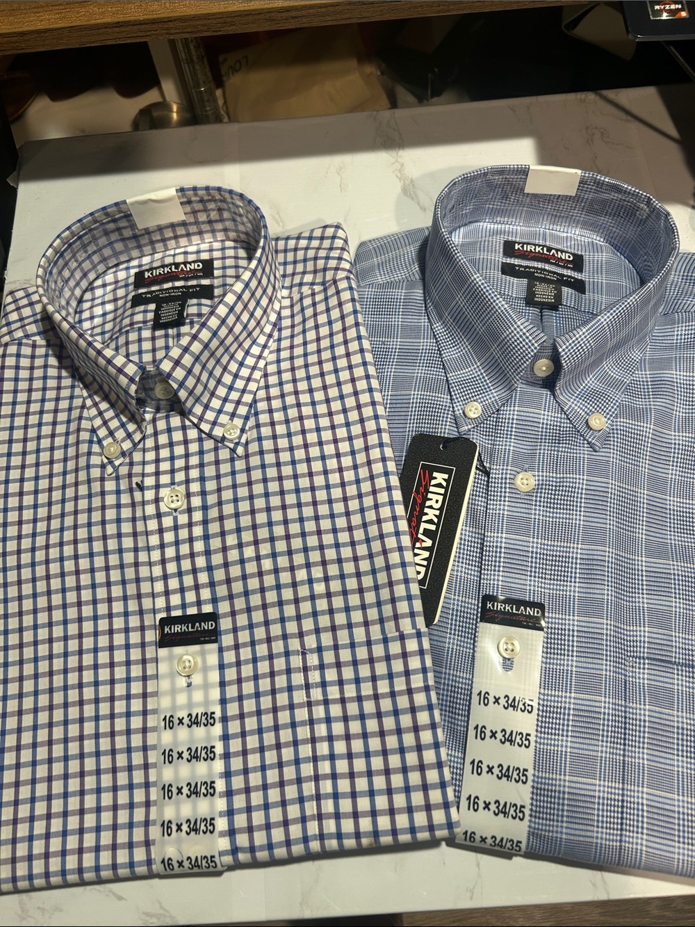 Kirkland Signature Men’s Blue and White Checked Dress Shirts - Twin Pack